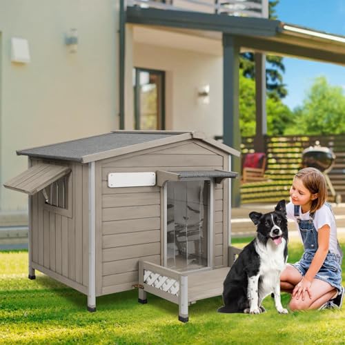 40.6" L Large Outdoor Dog House with Porch for Medium to Large Dogs