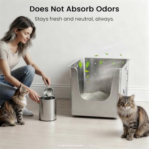 Stainless Steel Cat Litter Box (SILVER-Line Art / 20"L x 12.2"W x 13.7"H)
