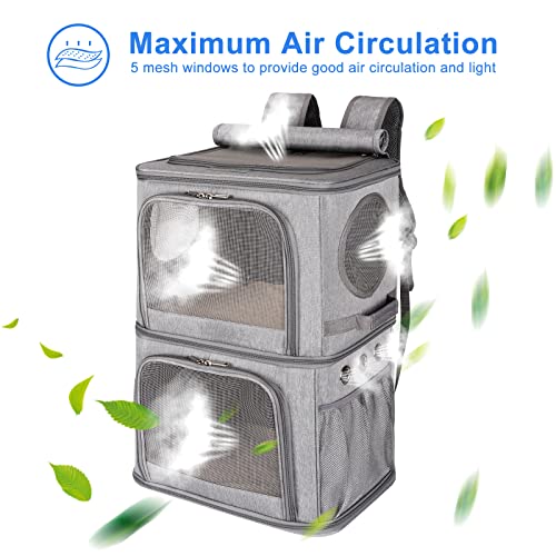 Extra Large Double Pet Carrier Backpack for Cats & Small Dogs (Grey / 15.8"L x 11.8"W x 23.6"H)