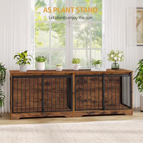 77.6" Double Dog Crate Furniture (Rustic Brown / 77.6"L x 23.6"W x 26.4"H)