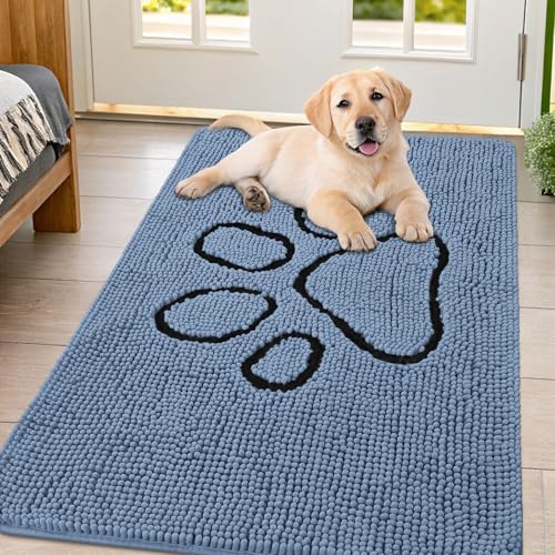 Dog Door Mat for Muddy Paws (47"X32" / Airy Blue and Black)