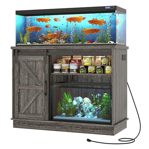 Farmhouse 30 40 Gallon Fish Tank Stand with Power Outlet (Grey / 30-40 Gallon)