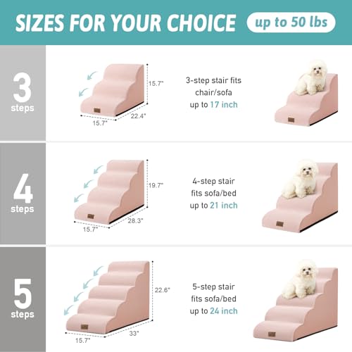 Dog Stairs for Small Dog 22.6" H (Pink / Standard:15.7"x33"x22.6")