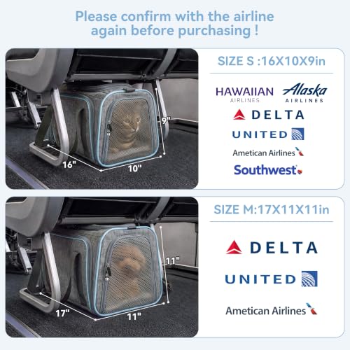 Medium Expandable Cat Carrier for Air Travel (17.0"L x 11.0"W x 11.0"H / Light Gray)