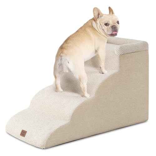 4 Step Curved Dog Stairs for Beds 17.6" H (Beige / 31.3"l X 15.7"w X 19.3"h)