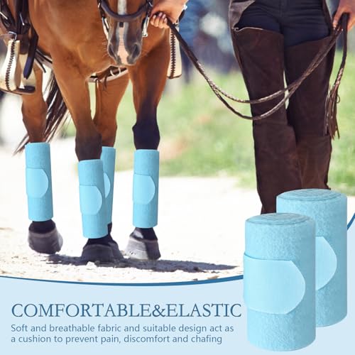 Set of 4 Horse No Bow Bandage 3D Contoured Standing Wrap Bandages Stable Nylon Horse Leg Wraps for Helping Prevent Horse from Tendon Damage and Keep Horses Clean and Safe (Light Blue)