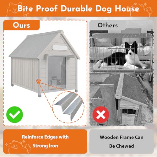 Outdoor Dog House Weatherproof Large Wooden Dog Kennel Indoor for Small Dogs with Chew (Grey / 30.5" D x 37.4" W x 39.3" H)