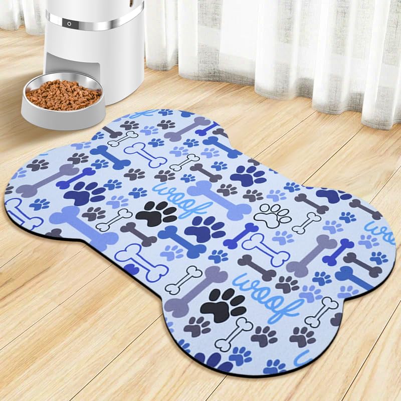 Dog Food Mats for Floors Waterproof (Blue / 23.6"L x 15.7"W)