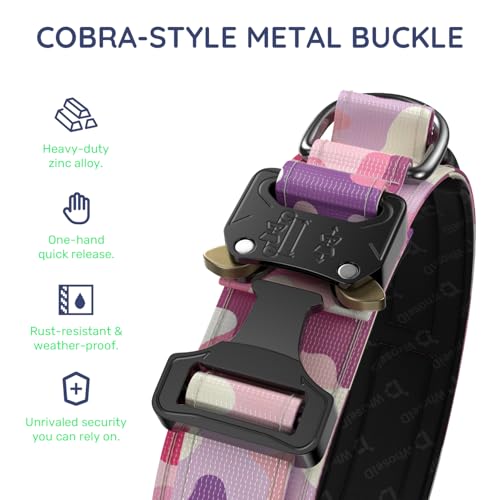 Personalized Tactical Dog Collar with Custom Photo Name for Large Dogs (Pink Camo / L: Fits Neck 17.5"-21.5")