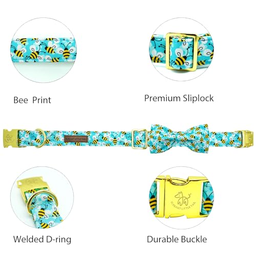 Dog Collar Blue Bees Print Dog Collar with Bow Tie Summer Dog Collar Pet Collar Boy Girl Cute Bowtie Collar Dog for Small Medium Large Dogs (Bees / Small (Pack of 1))