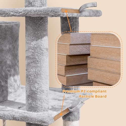 Cat Tree Tower for Large Cats (Light Gray / 54in)