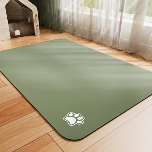 Dog Food Mat Absorbent Cat Mat for Food and Water (Paw Green / 19"L x 12"W)