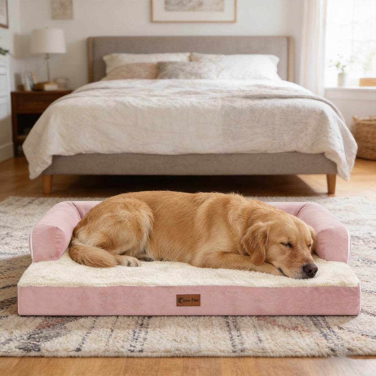 Orthopedic Washable Dog Bed for Large Dogs (Pink / 36.0"L x 27.0"W x 7.0"Th)