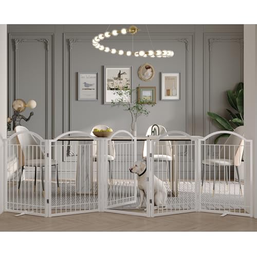 Metal No Assembly Freestanding Dog Gate with Door Walk Through (White / 5 panels)