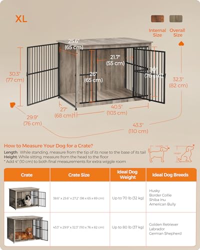 43.3" Dog Crate Furniture (Greige / 43.3"L x 29.9"W x 32.3"H)
