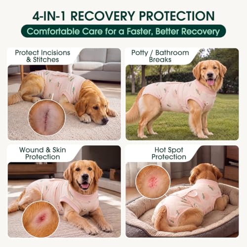 Recovery Suit for Dogs Cats (Large (Back:16.1-20.1'', Weight:23-48 Lb) / Mist Peach)
