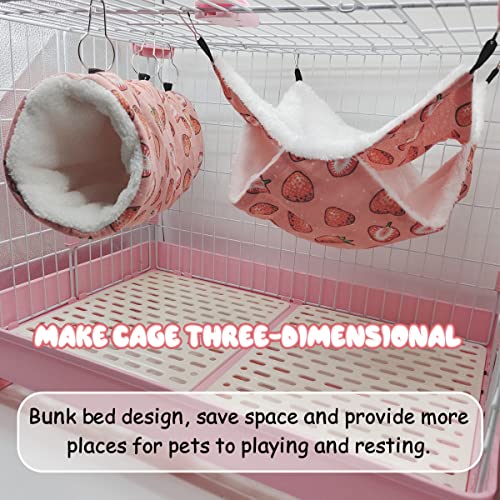 Guinea Pig Rat Ferret Hammock and Warm Bed Small Pet Hideout Tunnel Cave Hanging Bunkbed Hammock Cage Toy for Hamster Sugar Glider Squirrel (1.Hammock & Tunnel)