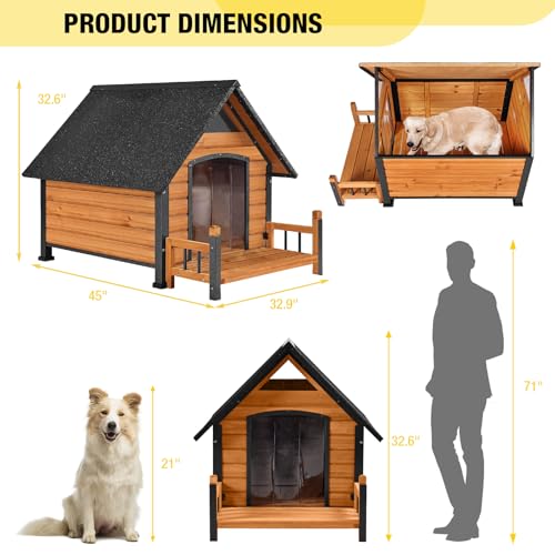 Dog House Outdoor Waterproof Dog Kennel for Small to Medium Size Dogs Doghouse Puppy Shelter with Elevated Floor for Winter (Brown-A / Medium)