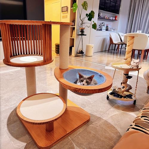 Cat Tree 36.4" Solid Wood Multi (L23.6"xW23.6"xH36.4"(with Cat Scratching Mat Pad))