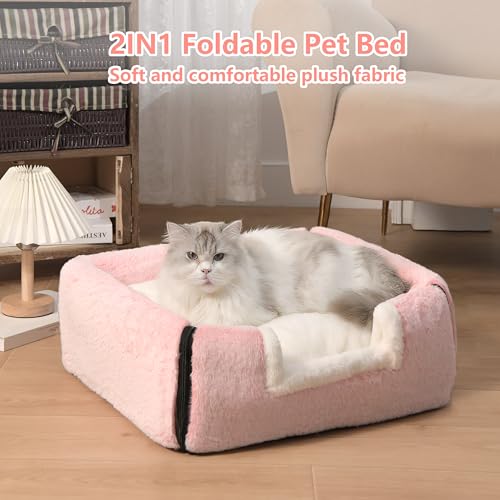Cat Bed for Indoor Cats (Pink / M:(15.7"×15.7"×14.1"))