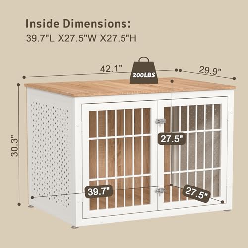 42" Heavy Duty Dog Crate Furniture for Large Dogs (42.1"L x 29.9"W x 30.3"H / Nature+White)