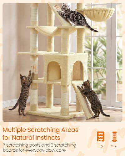 Large Cat Tree (Beige / 21.6"L x 17.7"W x 81.1"H)