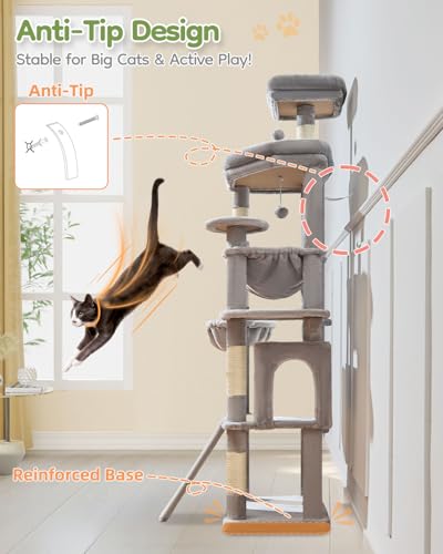 Cat Tree for Large Cats (Light Gray / 72 Inches)