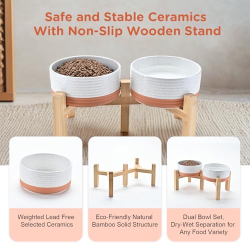 Elevated Dog Bowls Ceramic (6.1 in - 3.6 cups / Pattern White)
