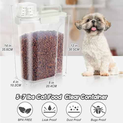 5Lbs Airtight Cat Dog Food Storage Container with Upgraded Large Nozzle BPA (White & Black / 5L-2pack)
