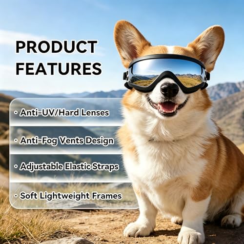 Dog Goggles Medium Breed with UV Protection Windproof Anti (Medium / Black)