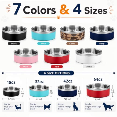 Custom Dog Bowl Personalized Dog Bowls with Name Stainless Steel Non (Camo / 42 oz (2.5x7.25in))