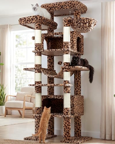 Giant Tall Heavy Duty Cat Tower for Indoor Large Cats (Leopard Print / 83 inch)
