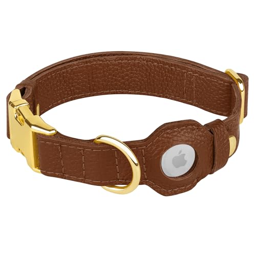Leather Airtag Dog Collar (Brown / XL, 20"-25" Neck Fit)