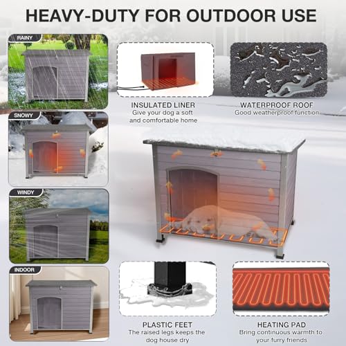 Heated Dog House for Outside with Heating Pad Insulated Dog Kennel for Small Medium Dogs