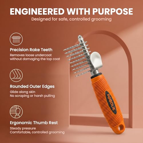 Poodle Dematting Fur Rake Comb Brush for Dogs and Cats (Orange / Dematting Comb)