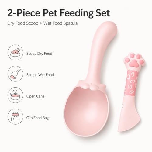 Cat Food Scoop and Wet Food Spatula Set (Pink-Spoon&Lid)