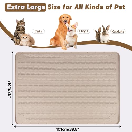 Cat Food Mat Extra Large Silicone Pet Bowl Mat 40''x28'' (Khaki / 40"L x 28"W)