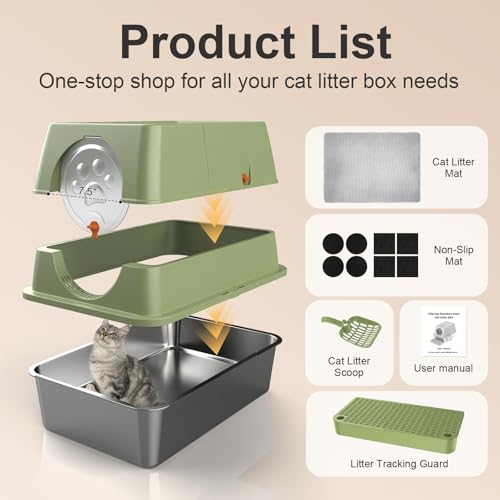 Stainless Steel Litter Box with Lid (Green)