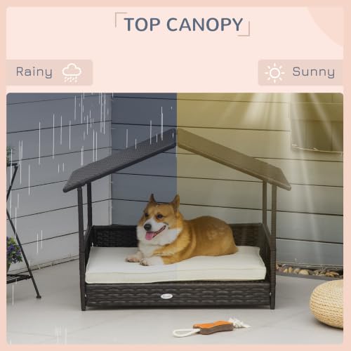 Wicker Dog House Outdoor with Canopy