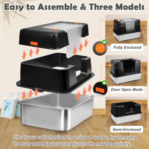 XL Stainless Steel Cat Litter Box with 13.2 lb Cat Litter (Black(With 13.2 lb Litter))