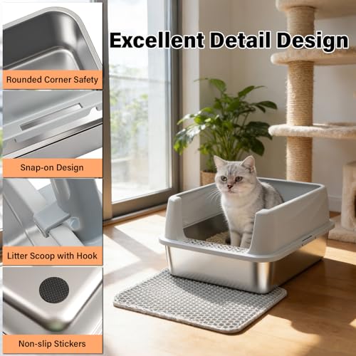 Stainless Steel Litter Box with Lid (S:17.5x13.6x8inch with Lid)