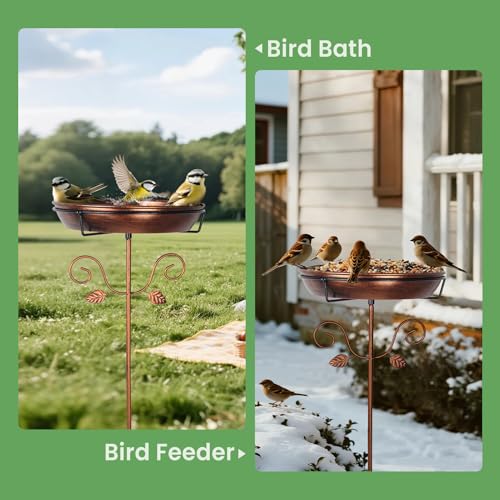 35.4" Gold Metal Bird Bath & Feeder