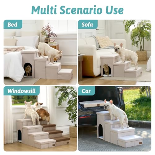 Dog Stairs with Storage (Beige / 32.5x17x17.7 inch)