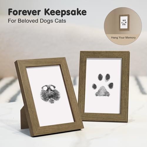 Inkless Paw Print Kit for Dogs (Black Pad,Walnut Wood Frame / 4-Pack,Medium)