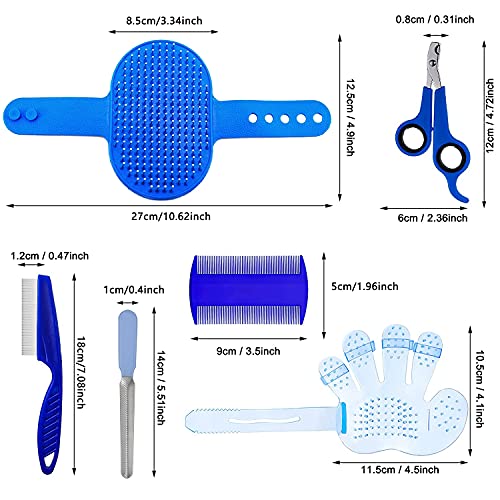 7 Piece Small Pet Grooming Kit with Brush (Blue)