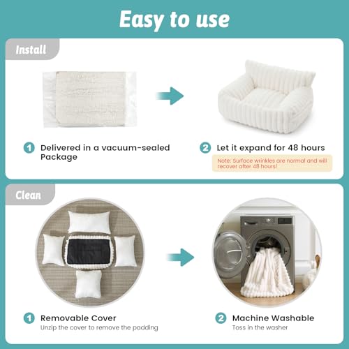 Cute Cat Bed with Removable Cover (Cream / Small: 25'' x 18'')