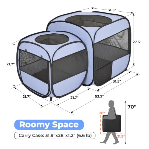 2-in-1 Dog Playpen Portable Cat Playpen, Non-Separable, No Assembly (Gray / Combo, 54"x 31.5"x 27.6"H)