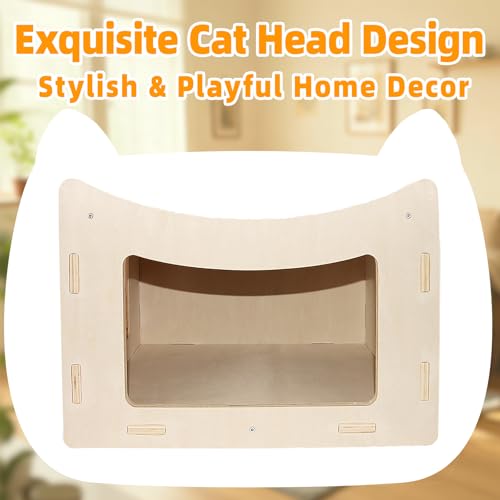 Cute Cat Head Wooden Indoor Cat House