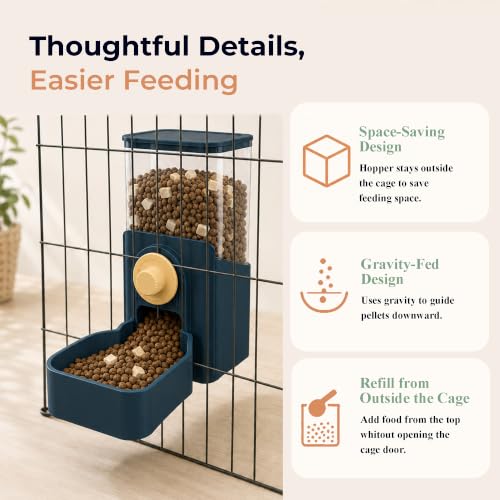 41 oz Hanging Gravity Feeder for Small Animal Cages Rabbit & Guinea Pig (Dark Blue)