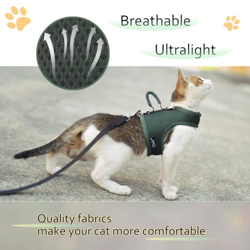 Cat Harness and Leash Set for Walking Escape Proof (Green / S 4-6 lbs)